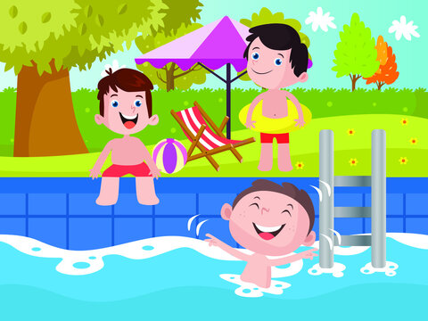 Happy kids swimming vector concept for banner, website, illustration, landing page, flyer, etc.