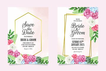 wedding invitation with peach watercolor floral decoration