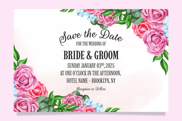 wedding invitation with peach watercolor floral decoration
