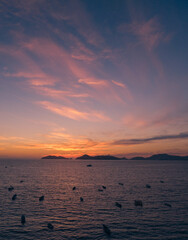 Beautiful sunset, aerial view of the beach, acapulco city seen from above. Travel and vacation...
