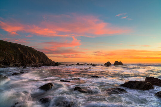 Bodega, Rocky coast at sunset
