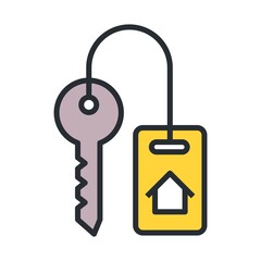 House key with keychain. Flat vector illustration.