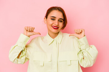 Young arab mixed race woman feels proud and self confident, example to follow.