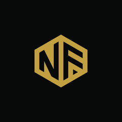 Initial letter NF hexagon logo design vector