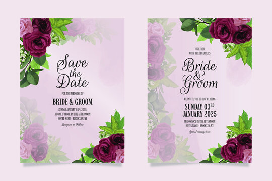 Wedding Invitation With Peach Watercolor Floral Decoration