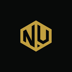 Initial letter NU hexagon logo design vector