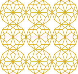 Simple decadon with star shaped center repeating outline pattern in gold on a white background, geometric vector illustration