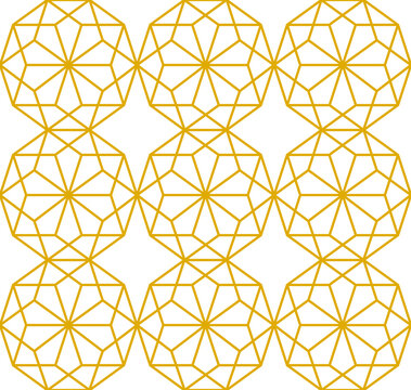 Simple decadon with star shaped center repeating outline pattern in gold on a white background, geometric vector illustration