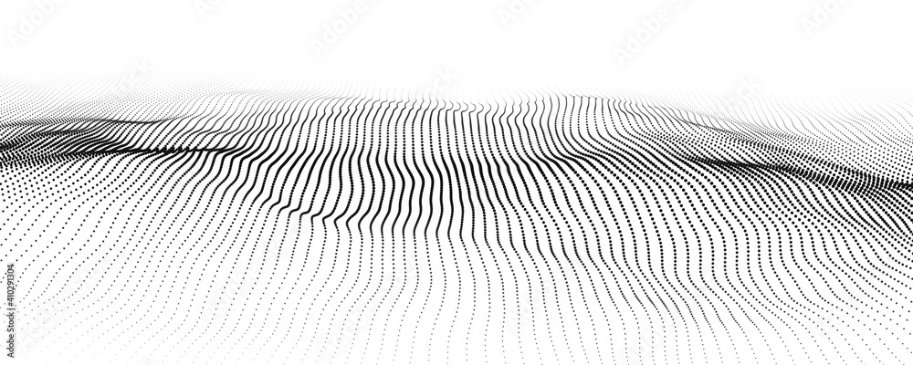 Wall mural wave 3d. wave of particles. dynamic wave on white background. futuristic point wave. design for post