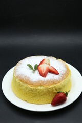 Homemade Fluffy Japanese Cheesecake, strawberries