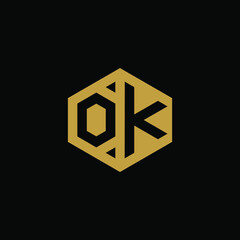 Initial letter OK hexagon logo design vector