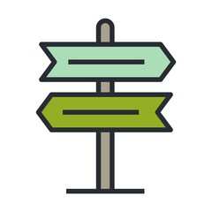 Wooden signpost icon. Road direction, guide board symbol.