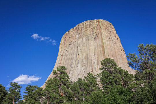 Devil's Tower National Monument against blue sky