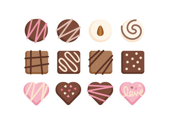 Valentine's Day Chocolate Icon Illustration Set