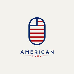 abstract minimalist american flag line art logo icon template vector design illustration
