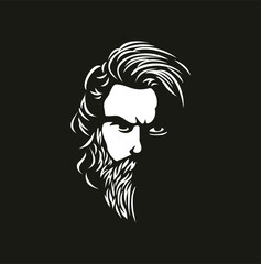 Vector black and white of hipster man logo. 
Silhouette of hipster guy in profile for barber shop. 
Elements for logo and tattoo in hipster style