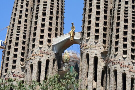 Sagrada Familia architecture detail in Barcelona, Spain. Impressive cathedral designed by Antoni Gaudi, which is being build since 1882 and is not finished yet.