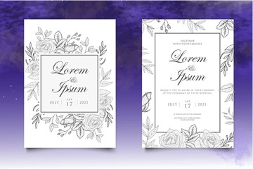 Wedding invitation template set with elegant floral decoration