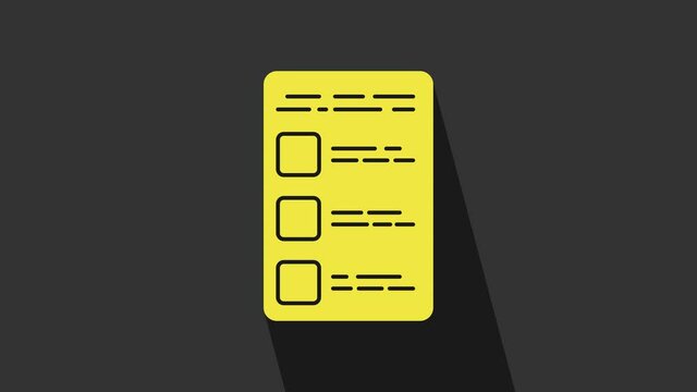 Yellow Create account screen on mobile phone icon isolated on grey background. 4K Video motion graphic animation