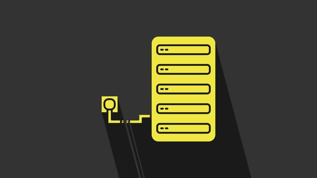Yellow Server icon isolated on grey background. Adjusting app, service concept, setting options, maintenance, repair, fixing. 4K Video motion graphic animation