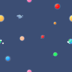 Cosmic fabric for kids. Astronaut with rocket and