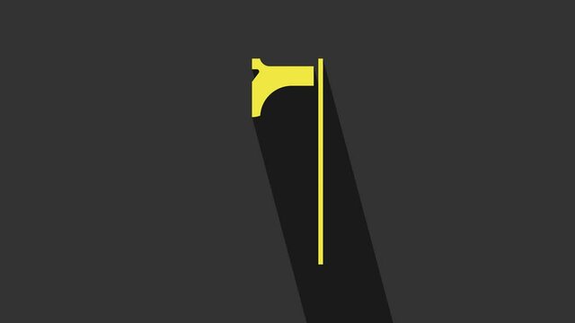 Yellow Medieval axe icon isolated on grey background. Battle axe, executioner axe. Medieval weapon. 4K Video motion graphic animation