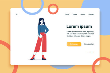 Obraz na płótnie Canvas Full body of woman with tablet. Female character wearing casual, holding gadget flat vector illustration. Communication, modern student, people concept for banner, website design or landing web page