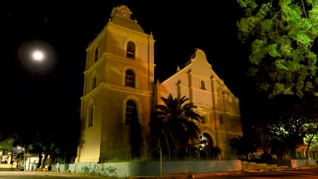 Full moon over a cathedral of Choluteca