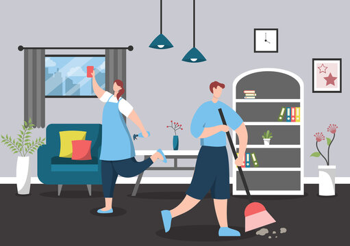 Cleaning Service Concept. Vector Flat Design Cartoon Illustration