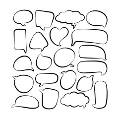 Set of speech bubbles, hand drawn, outline design for discussion and talking. Vector illustration stock illustration