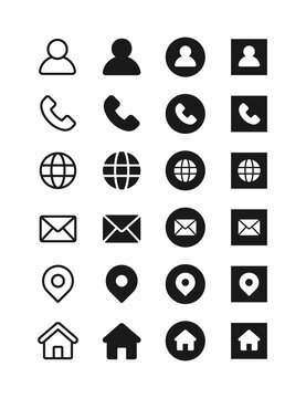 Business Contact icon set. Phone, website, address, location and mail logo symbol sign pack for personal and company. Vector stock illustration