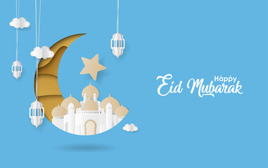 Happy Eid Mubarak, Ramadan Kareem vector Wishing for Islamic festival for banner, poster, background, flyer, brochure and sale background