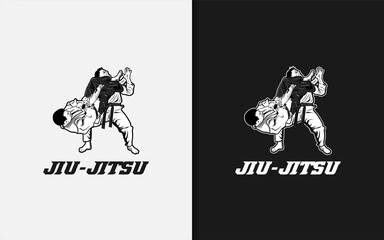 Jiu-Jitsu Logo. two people in a fighting pose. Sport Logo Vector Illustration.