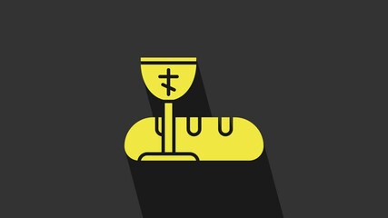 Yellow First communion symbols for a nice invitation icon isolated on grey background. 4K Video motion graphic animation