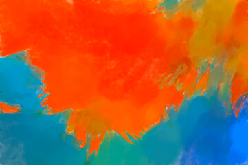 Contemporary art. Hand made painting. Modern artwork. Painting with brushstrokes of watercolor on surface. 2d illustration. Artistic background image. Abstract painting on canvas. Colorful texture.