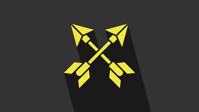 Yellow Crossed arrows icon isolated on grey background. 4K Video motion graphic animation