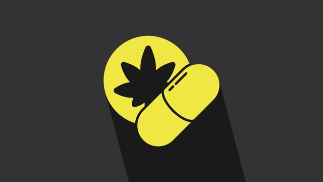 Yellow Herbal ecstasy tablets icon isolated on grey background. 4K Video motion graphic animation