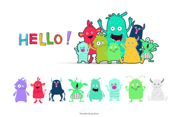 Obraz na płótnie Canvas Monster illustration. Cute monster character with colorful colors.
