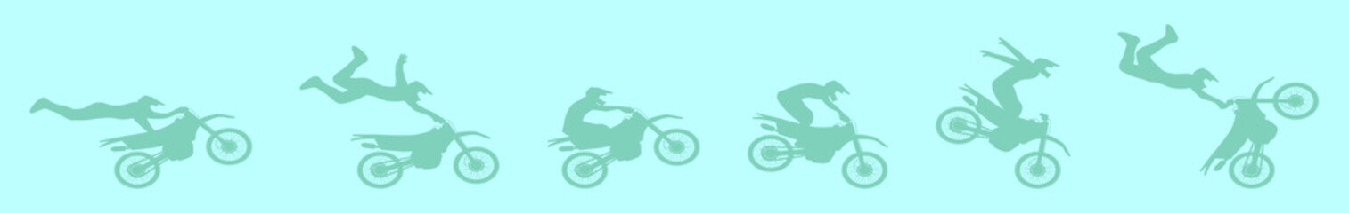 set of motocross cartoon icon design template with various models. vector illustration isolated on blue background