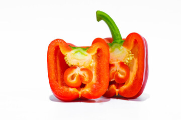 red bell pepper on white background.