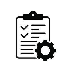 Clipboard and gear icon. Project management concept flat style. Technical support check list with cog. Software development concept. Vector illustration for web and app. EPS 10
