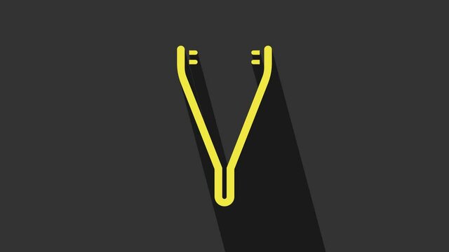 Yellow Medical tweezers icon isolated on grey background. Medicine and health. Anatomical tweezers. 4K Video motion graphic animation