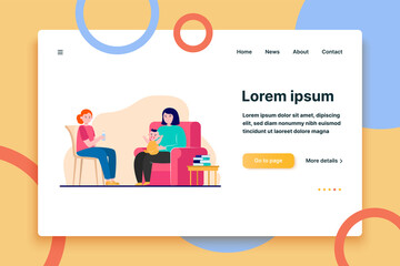 Obraz na płótnie Canvas Happy mother sitting on armchair with infant. Help, mom, baby flat vector illustration. Family and parenthood concept for banner, website design or landing web page
