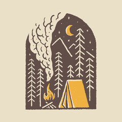 Camping nature adventure wild line badge patch pin graphic illustration vector art t-shirt design