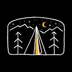 Camping nature adventure wild line badge patch pin graphic illustration vector art t-shirt design