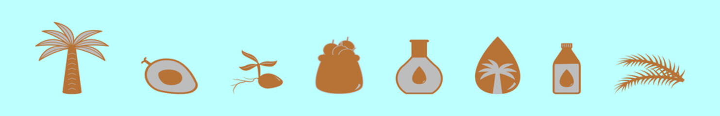 set of palm oil cartoon icon design template with various models. vector illustration isolated on blue background