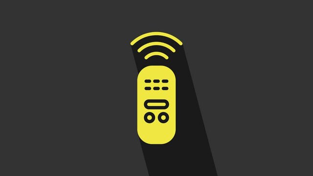 Yellow Smart remote control system icon isolated on grey background. Internet of things concept with wireless connection. 4K Video motion graphic animation