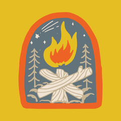 Camping nature adventure wild line badge patch pin graphic illustration vector art t-shirt design