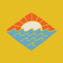 Beach nature summer wild line badge patch pin graphic illustration vector art t-shirt design