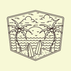 Beach nature summer wild line badge patch pin graphic illustration vector art t-shirt design